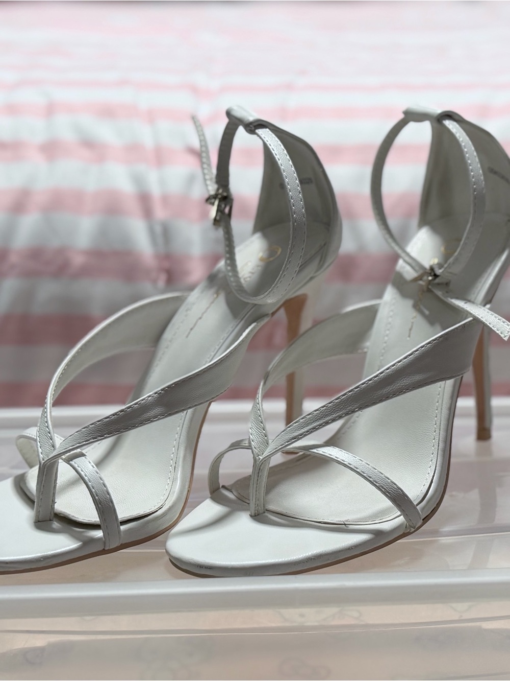 Metallic Silver Ankle-Strap High Heel Sandals